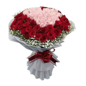 100 Red And Pink Roses Heart Bouquet