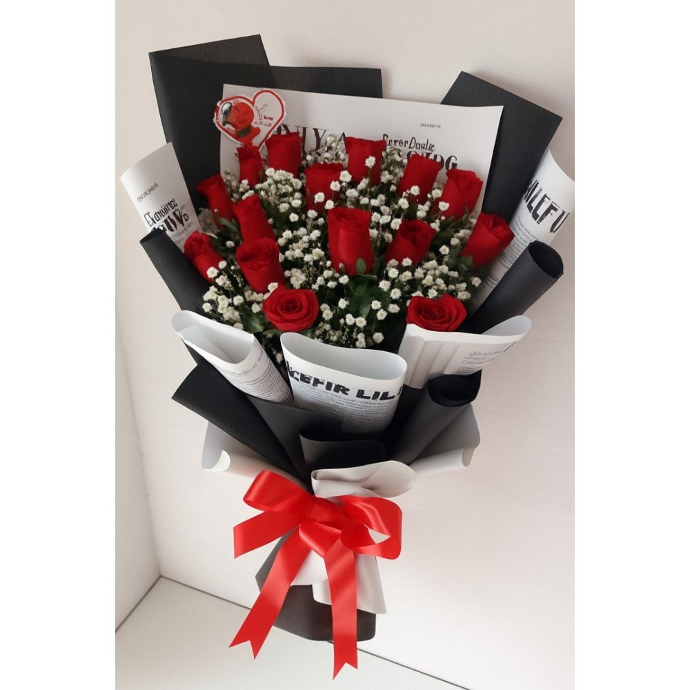 Scarlet Charm ? 20 Red Roses Flat Bunch (Korean Wrap)