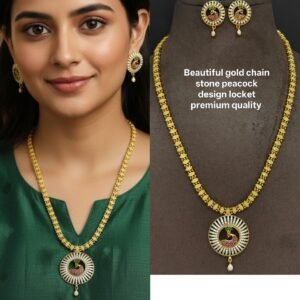 Chain with stones peacock design locket long