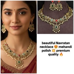 Navratan necklace mehandi polish