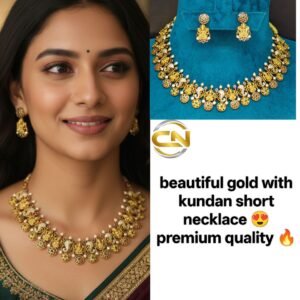 gold with kundan short necklace