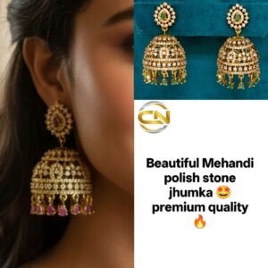 mehandi polish stone jhumka