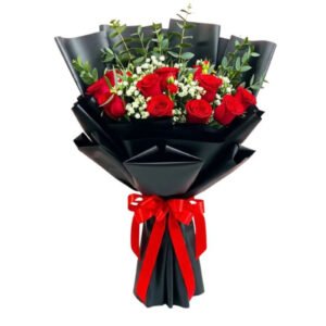 Red Roses Bouquet Black Korean Paper